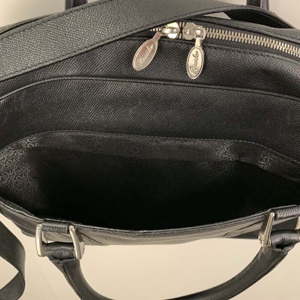 Pineider Black Leather City Chic 2-Handle Large Satchel Bag Briefcase *flaw* - Picture 4 of 16